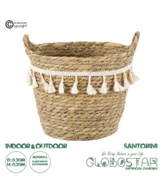 GloboStar® Artificial Garden SANTORINI 20284 Διακοσμητικό Πλεκτό Καλάθι - Κασπώ Γλάστρα - Flower Pot Μπεζ με Μακραμέ Φ20cm x Υ20cm